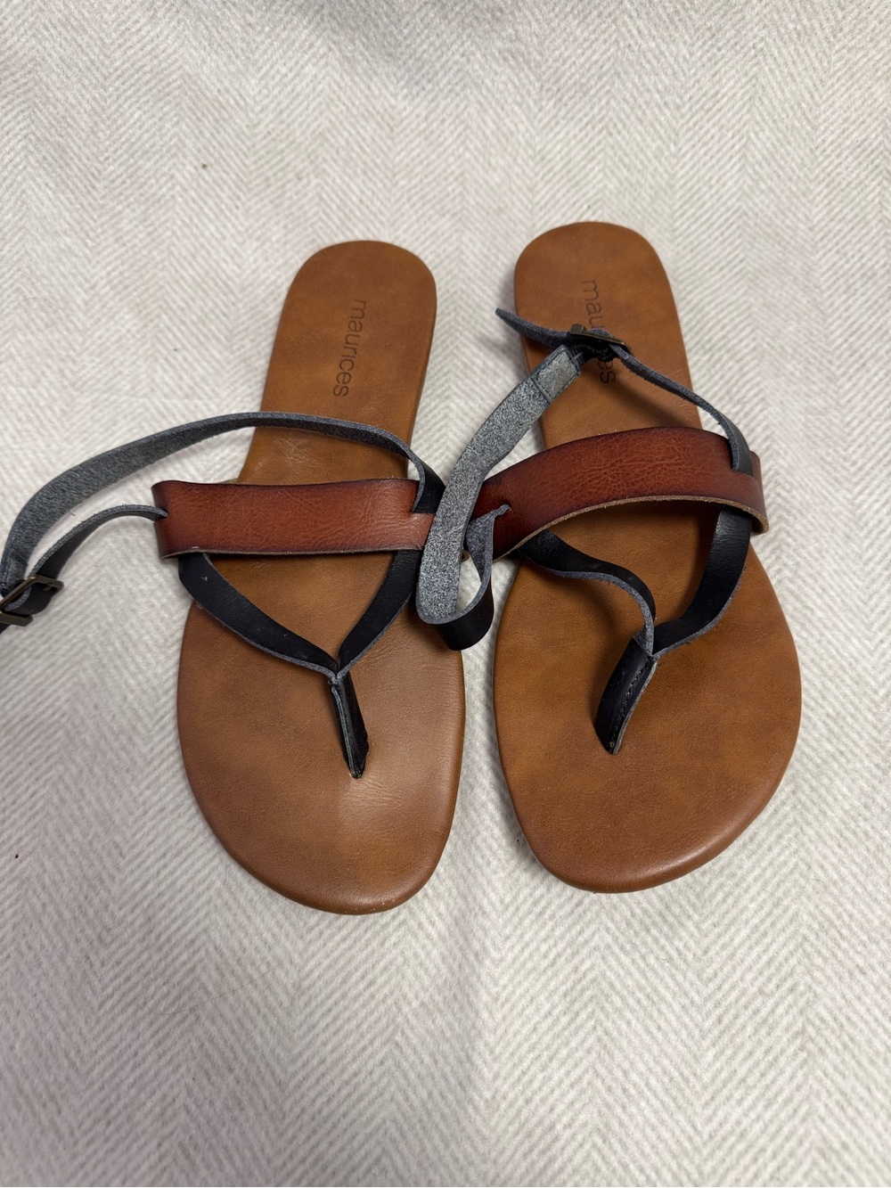 Maurices Brown and Gray Strappy Toe-Loop Sandals